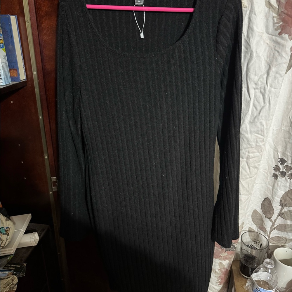 SHEIN Black Long Sleeve Ribbed Dress
